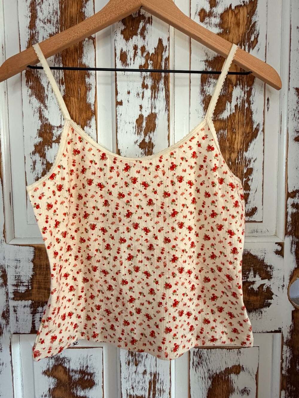 Parke Women's Pointelle Tank Top Size M Cream Floral Cami NWT